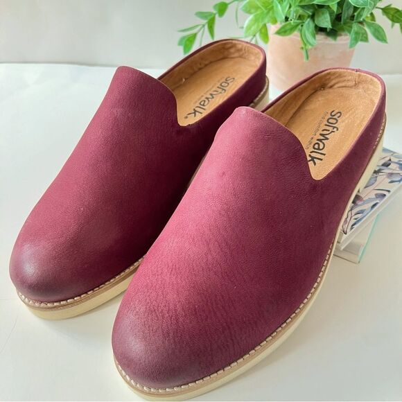 Softwalk Wolcott II Burgundy Distressed Comfort Leather Slip-on Mule SZ 8.5 W - Picture 7 of 13
